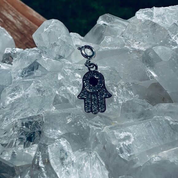 Hamsa Charm perfect for a zipper pull Sparkly in Silver or Goldtone - Picture 1 of 2